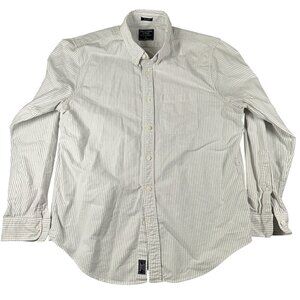 Abercrombie Fitch Mens XL Relaxed Fit White Gray Stripe Button-Up Cotton Shirt